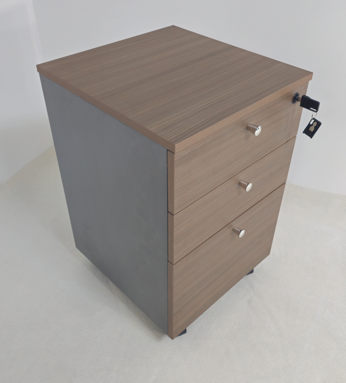 Quality Modern American Walnut Melamine Lockable Three Drawer Pedestal  - DG27-H0101