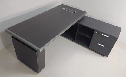 Modern Grey Oak Melamine Office Desk with Integrated Storage & Aluminium Trim – Corner Design - 1800mm or 2000mm - DGWK-C-D05