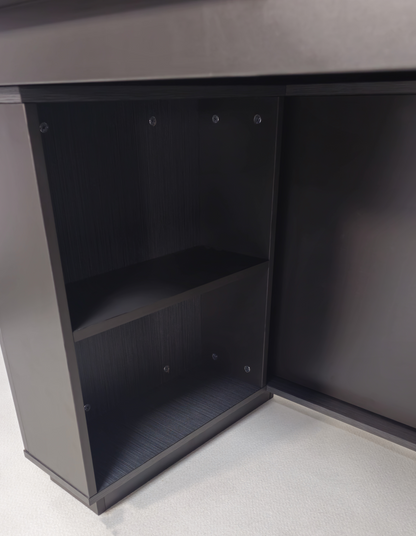 Modern Grey Oak Melamine Office Desk with Integrated Storage & Aluminium Trim – Straight Design - 1400mm, 1600mm, 1800mm - DGWK-S-D05