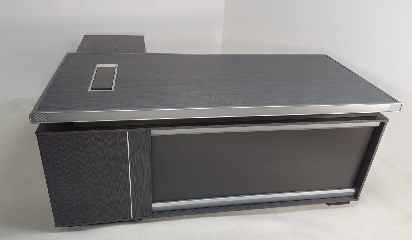 Modern Grey Oak Melamine Office Desk with Integrated Storage & Aluminium Trim – Corner Design - 1800mm or 2000mm - DGWK-C-D05