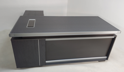 Modern Grey Oak Melamine Office Desk with Integrated Storage & Aluminium Trim – Corner Design - 1800mm or 2000mm - DGWK-C-D05