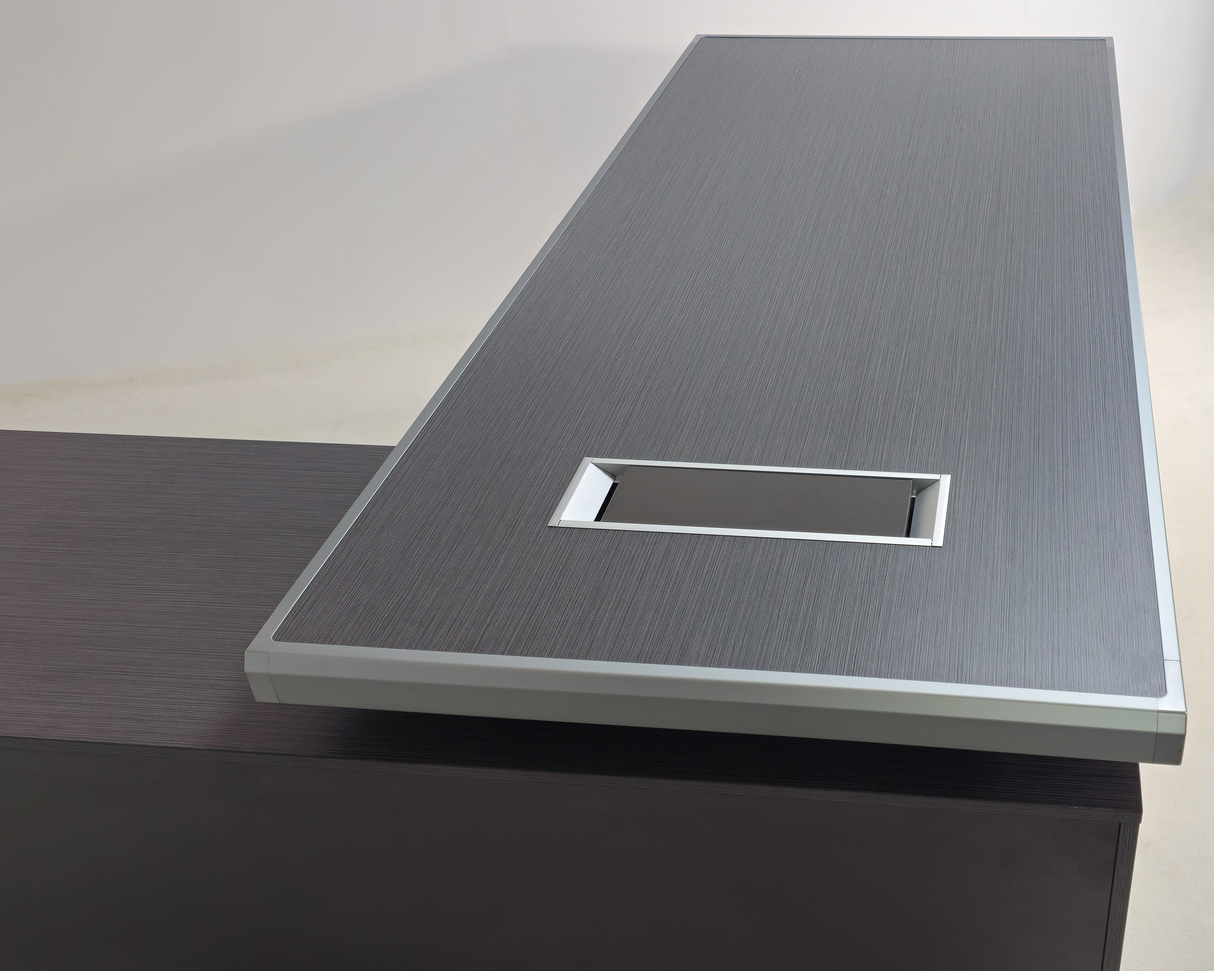 Modern Grey Oak Melamine Office Desk with Integrated Storage & Aluminium Trim – Corner Design - 1800mm or 2000mm - DGWK-C-D05