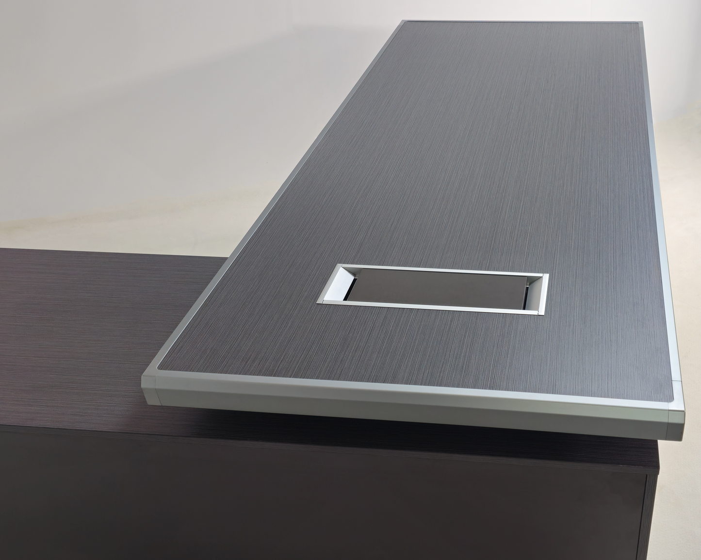 Modern Grey Oak Melamine Office Desk with Integrated Storage & Aluminium Trim – Corner Design - 1800mm or 2000mm - DGWK-C-D05