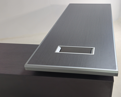 Modern Grey Oak Melamine Office Desk with Integrated Storage & Aluminium Trim – Corner Design - 1800mm or 2000mm - DGWK-C-D05