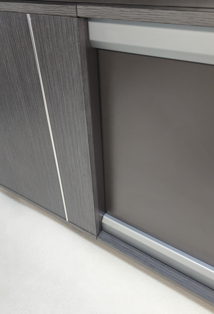 Modern Grey Oak Melamine Office Desk with Integrated Storage & Aluminium Trim – Straight Design - 1400mm, 1600mm, 1800mm - DGWK-S-D05