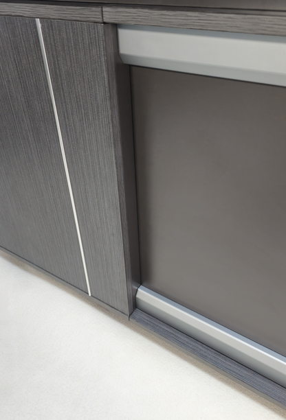 Modern Grey Oak Melamine Office Desk with Integrated Storage & Aluminium Trim – Corner Design - 1800mm or 2000mm - DGWK-C-D05