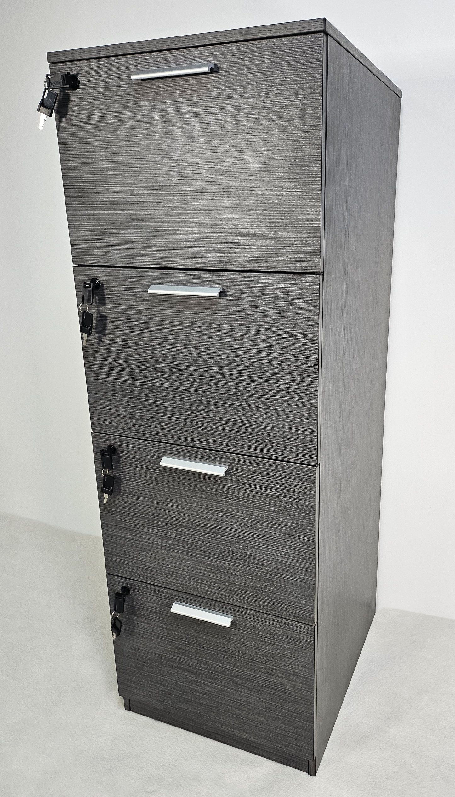 Quality Modern Grey Oak Four Drawer Filing Cabinet - A4 Foolscap Suspension Files - DGWK-AB84
