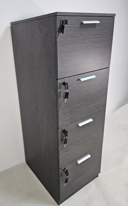 Quality Modern Grey Oak Four Drawer Filing Cabinet - A4 Foolscap Suspension Files - DGWK-AB84