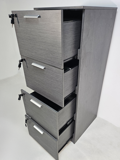 Quality Modern Grey Oak Four Drawer Filing Cabinet - A4 Foolscap Suspension Files - DGWK-AB84
