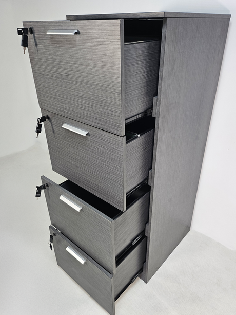 Quality Modern Grey Oak Four Drawer Filing Cabinet - A4 Foolscap Suspension Files - DGWK-AB84