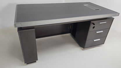 Modern Grey Oak Melamine Office Desk with Integrated Storage & Aluminium Trim – Straight Design - 1400mm, 1600mm, 1800mm - DGWK-S-D05