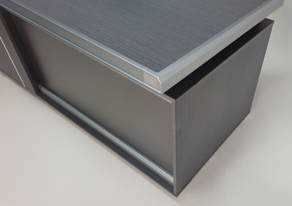 Modern Grey Oak Melamine Office Desk with Integrated Storage & Aluminium Trim – Straight Design - 1400mm, 1600mm, 1800mm - DGWK-S-D05