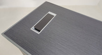 Modern Grey Oak Melamine Office Desk with Integrated Storage & Aluminium Trim – Straight Design - 1400mm, 1600mm, 1800mm - DGWK-S-D05