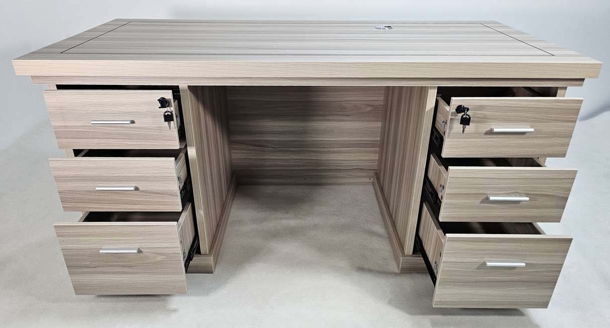 Modern Twin Pedestal Executive Office Desk in Ash - 1600mm - HSN009
