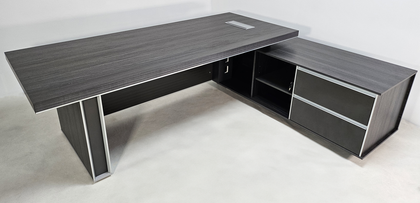 Large Stylish Grey Oak Veneer Corner Executive Office Desk with Built in Storage - 2400mm - BJS-D1124