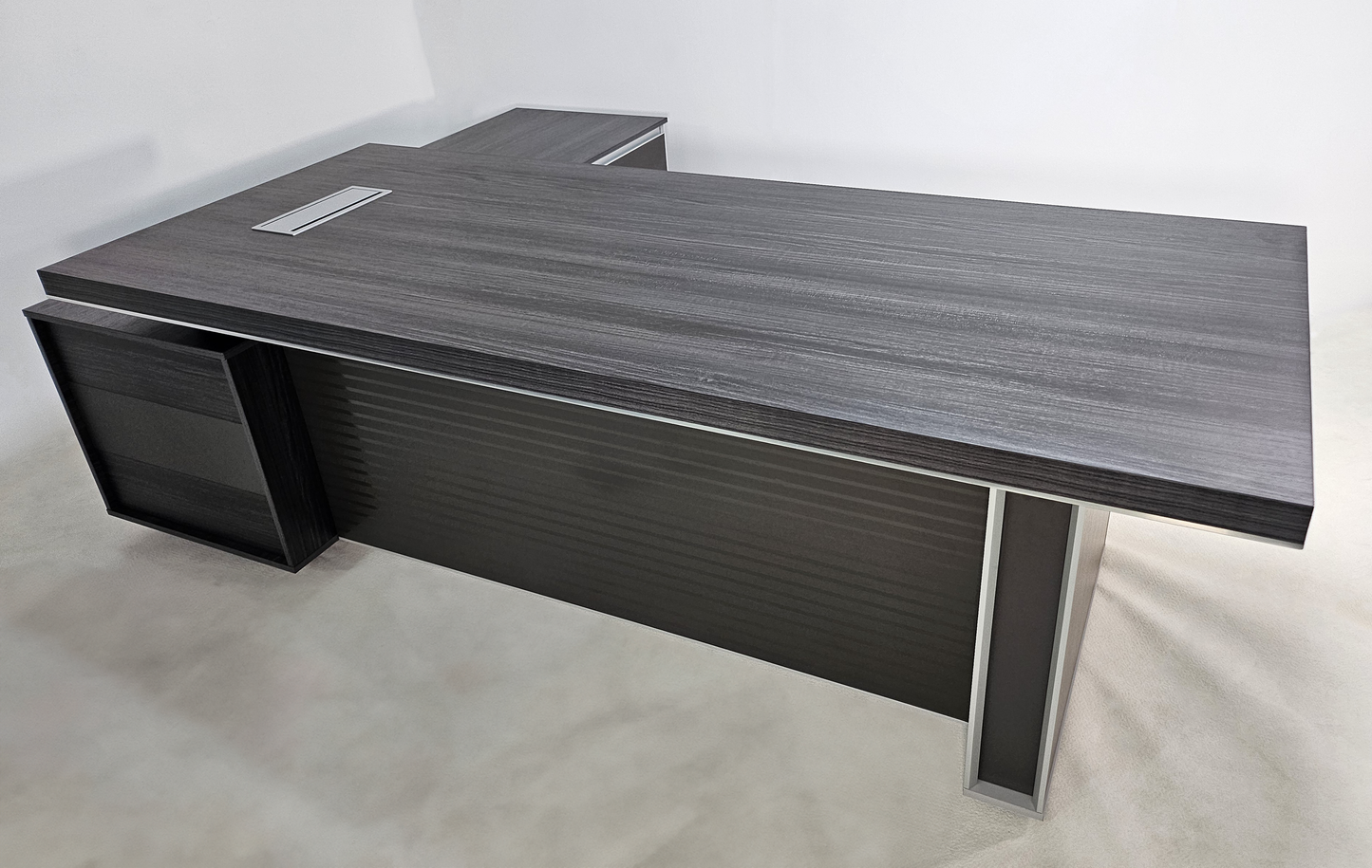Large Stylish Grey Oak Veneer Corner Executive Office Desk with Built in Storage - 2400mm - BJS-D1124