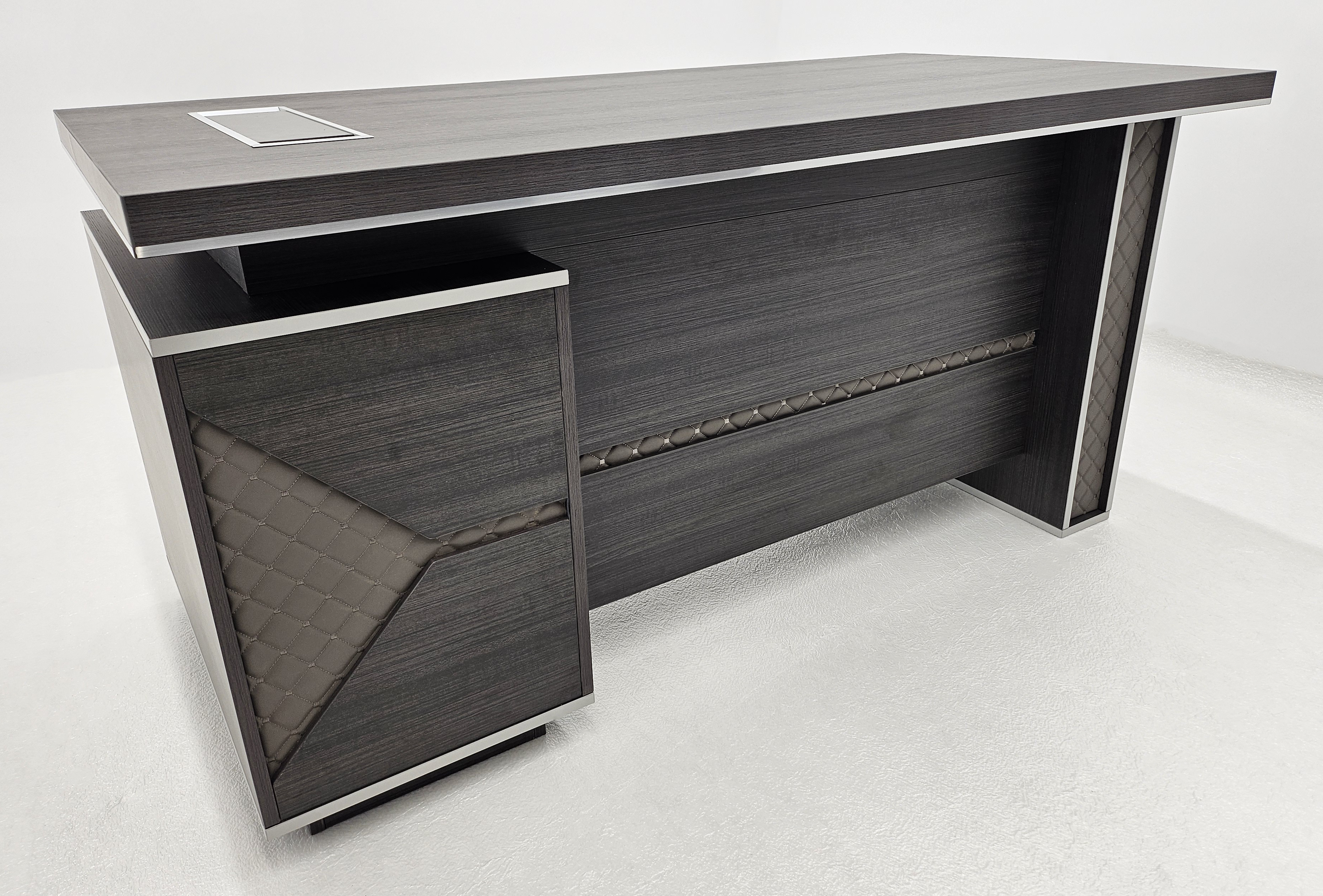 Modern Grey Oak Executive Straight Desk with Stylish Grey Leather Design - 1600mm, 1800mm & 2000mm - DG25-D01 North Yourkshire