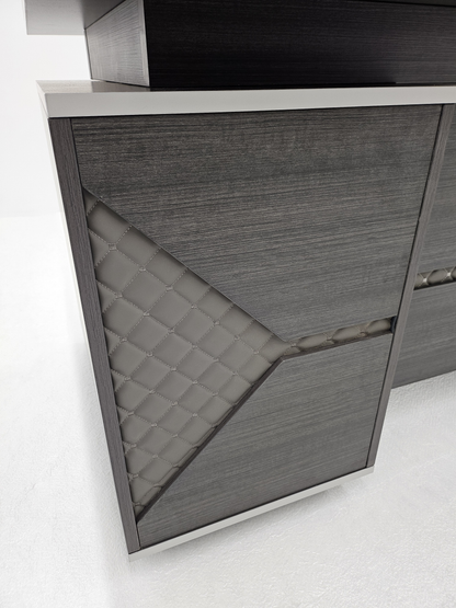 Modern Grey Oak Executive Straight Desk with Stylish Grey Leather Design - 1600mm, 1800mm & 2000mm - DG25-D01