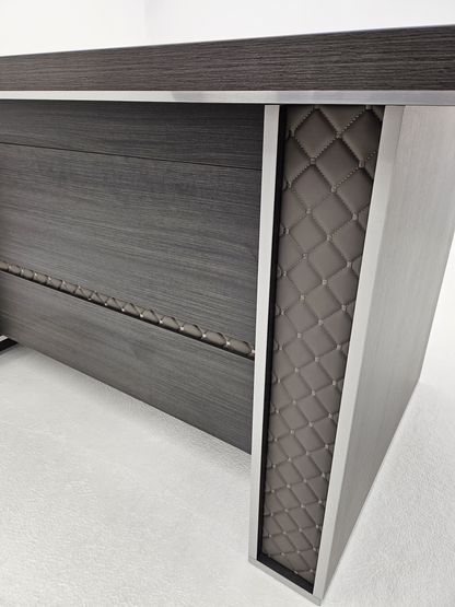 Modern Grey Oak Executive Straight Desk with Stylish Grey Leather Design - 1600mm, 1800mm & 2000mm - DG25-D01