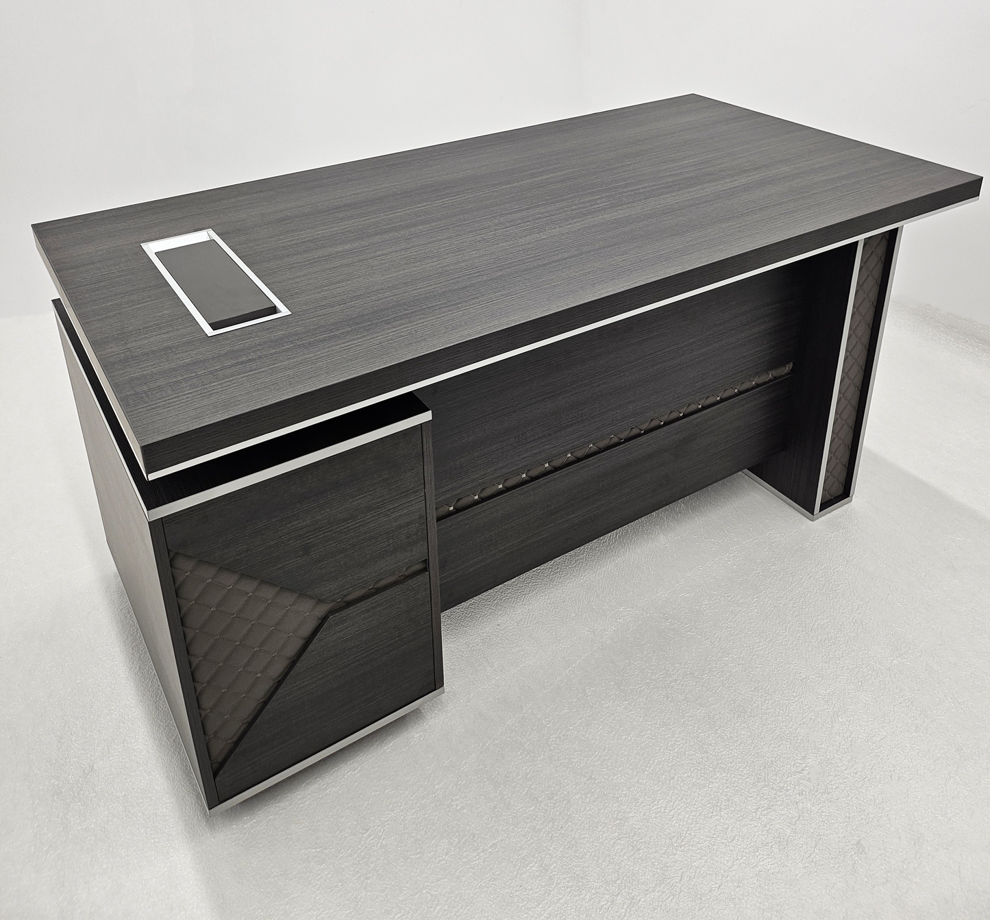 Modern Grey Oak Executive Straight Desk with Stylish Grey Leather Design - 1600mm, 1800mm & 2000mm - DG25-D01