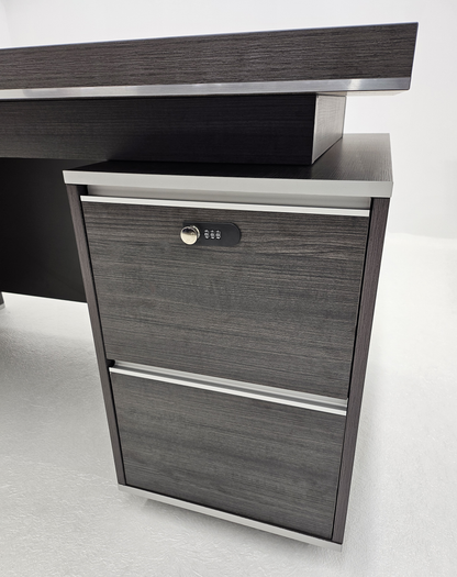 Modern Grey Oak Executive Straight Desk with Stylish Grey Leather Design - 1600mm, 1800mm & 2000mm - DG25-D01