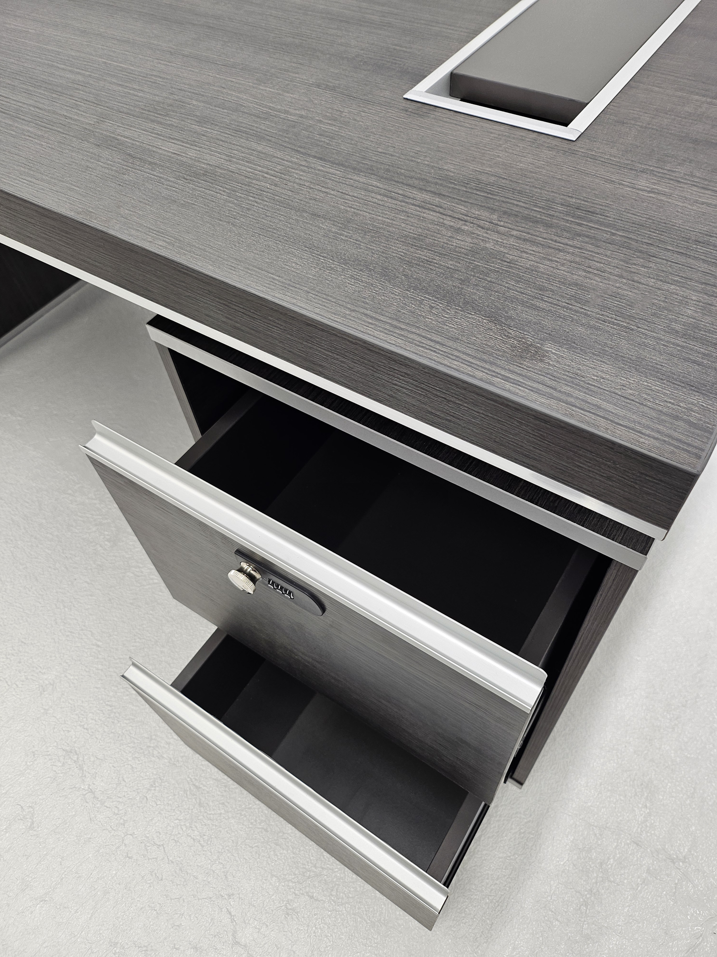 Modern Grey Oak Executive Straight Desk with Stylish Grey Leather Design - 1600mm, 1800mm & 2000mm - DG25-D01