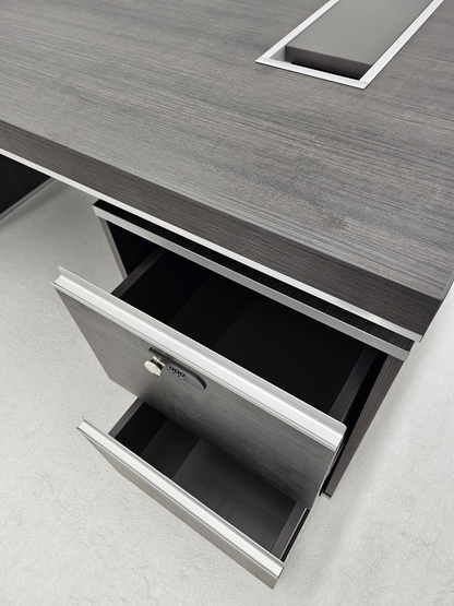 Modern Grey Oak Executive Straight Desk with Stylish Grey Leather Design - 1600mm, 1800mm & 2000mm - DG25-D01