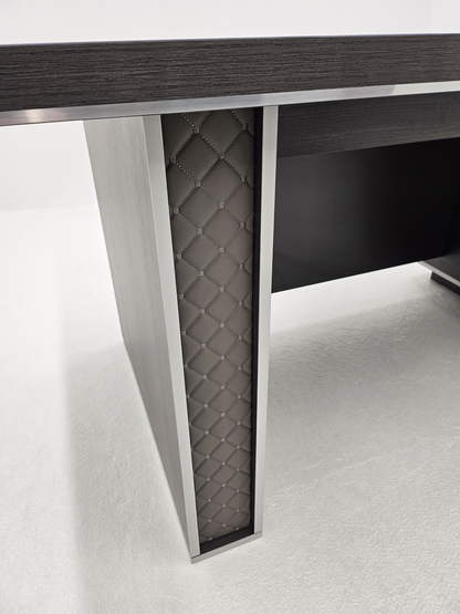 Modern Grey Oak Executive Straight Desk with Stylish Grey Leather Design - 1600mm, 1800mm & 2000mm - DG25-D01