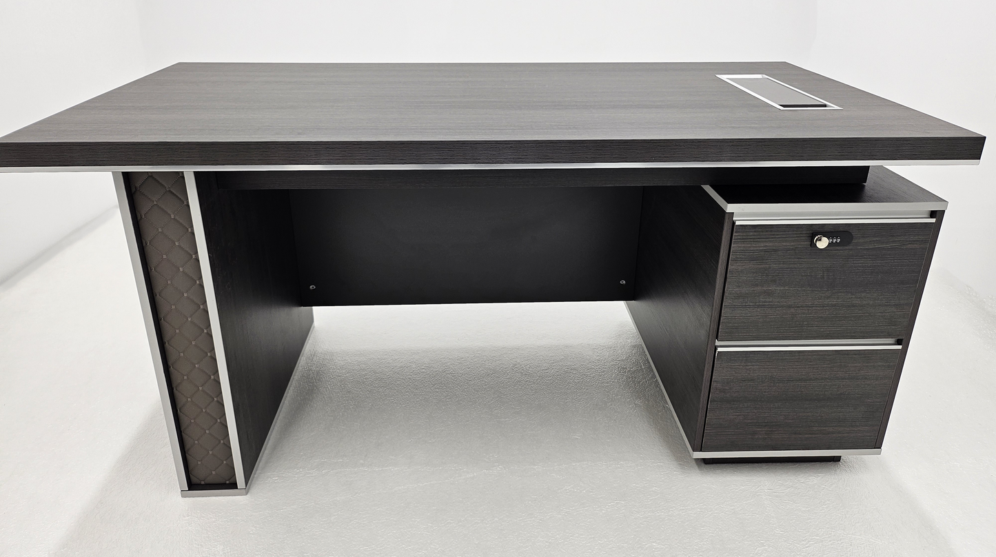 Modern Grey Oak Executive Straight Desk with Stylish Grey Leather Design - 1600mm, 1800mm & 2000mm - DG25-D01