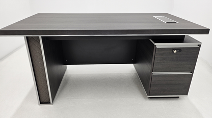Modern Grey Oak Executive Straight Desk with Stylish Grey Leather Design - 1600mm, 1800mm & 2000mm - DG25-D01