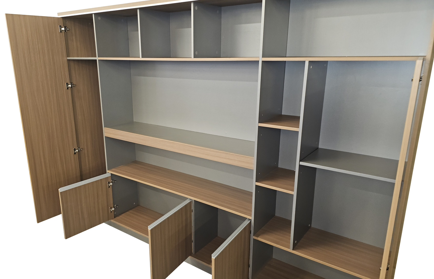 Modern Extra Large Walnut Bookcase with Doors & Open Shelving - 2800mm - PM02-S01
