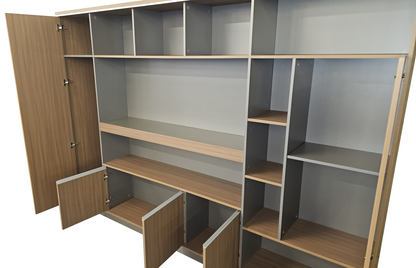 Modern Extra Large Walnut Bookcase with Doors & Open Shelving - 2800mm - PM02-S01