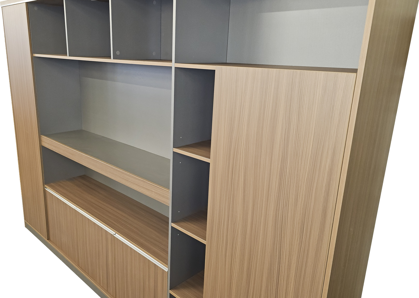 Modern Extra Large Walnut Bookcase with Doors & Open Shelving - 2800mm - PM02-S01
