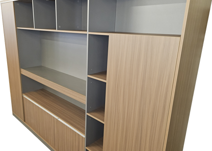 Modern Extra Large Walnut Bookcase with Doors & Open Shelving - 2800mm - PM02-S01