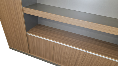 Modern Extra Large Walnut Bookcase with Doors & Open Shelving - 2800mm - PM02-S01