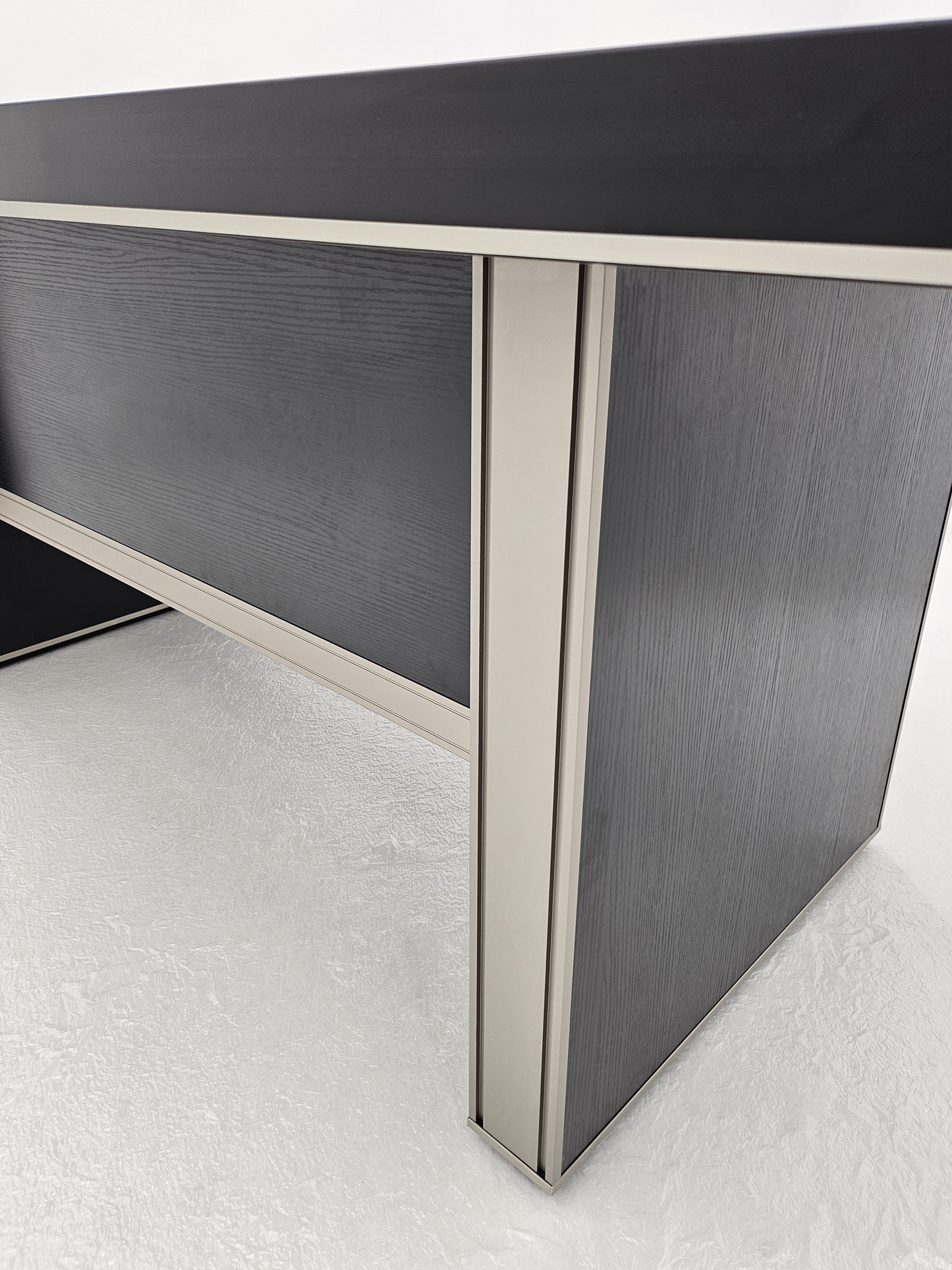 Modern Black Ash Melamine Meeting Table with Silver Trim - 1800mm, 2400mm - BT-BLACK-ASH