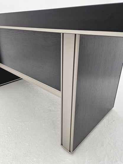 Modern Black Ash Melamine Meeting Table with Silver Trim - 1800mm, 2400mm - BT-BLACK-ASH