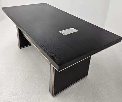 Modern Black Ash Melamine Meeting Table with Silver Trim - 1800mm, 2400mm - BT-BLACK-ASH