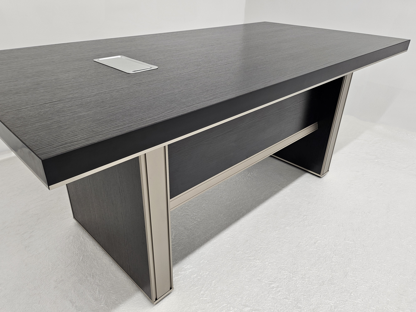 Modern Black Ash Melamine Meeting Table with Silver Trim - 1800mm, 2400mm - BT-BLACK-ASH