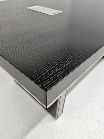 Modern Black Ash Melamine Meeting Table with Silver Trim - 1800mm, 2400mm - BT-BLACK-ASH