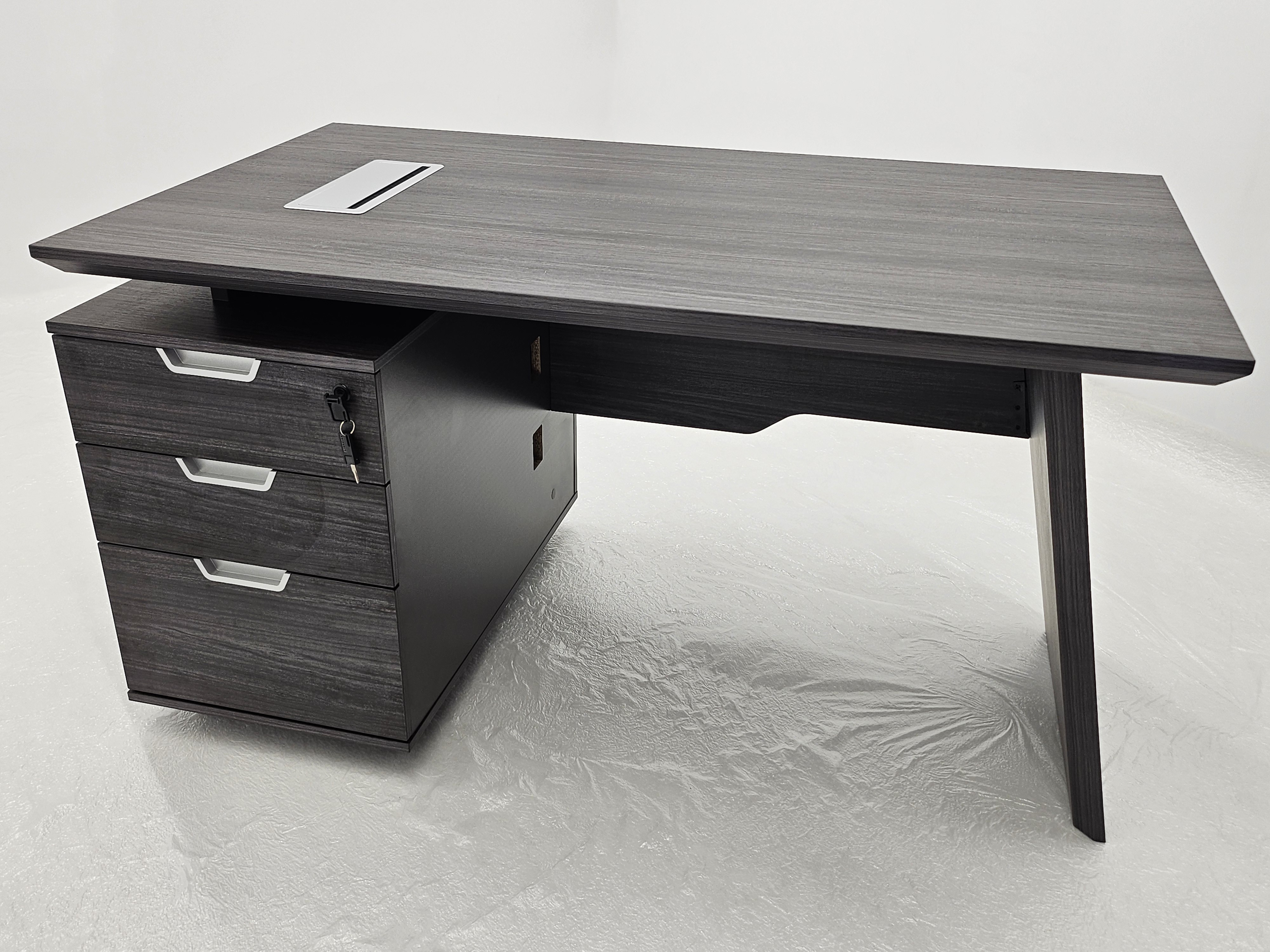 Modern Grey Oak Veneer Executive Office Desk with Built in Pedestal and Inclined Leg - 1400mm - DG19-S-D14 Near Me