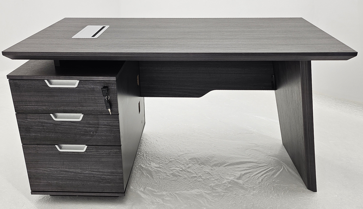 Modern Grey Oak Veneer Executive Office Desk with Built in Pedestal and Inclined Leg - 1400mm - DG19-S-D14