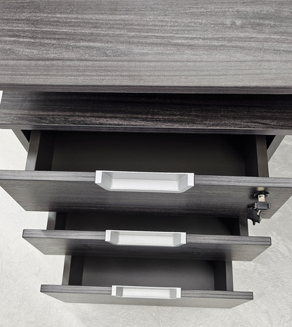 Modern Grey Oak Veneer Executive Office Desk with Built in Pedestal and Inclined Leg - 1400mm - DG19-S-D14