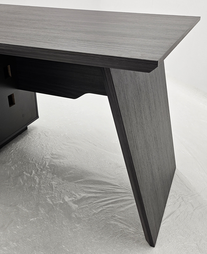 Modern Grey Oak Veneer Executive Office Desk with Built in Pedestal and Inclined Leg - 1400mm - DG19-S-D14