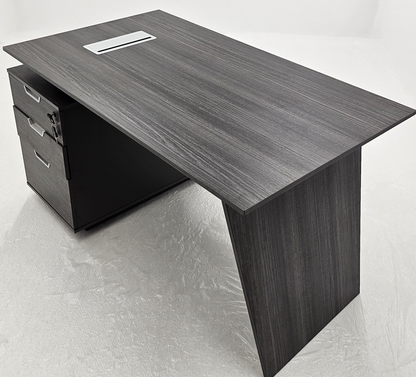 Modern Grey Oak Veneer Executive Office Desk with Built in Pedestal and Inclined Leg - 1400mm - DG19-S-D14