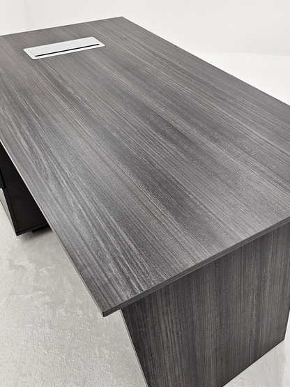 Modern Grey Oak Veneer Executive Office Desk with Built in Pedestal and Inclined Leg - 1400mm - DG19-S-D14