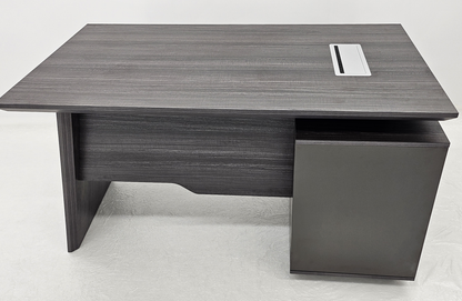 Modern Grey Oak Veneer Executive Office Desk with Built in Pedestal and Inclined Leg - 1400mm - DG19-S-D14
