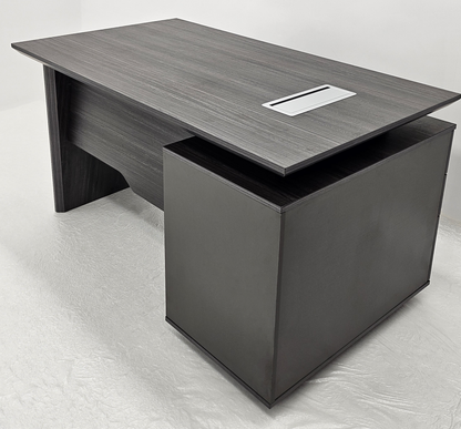 Modern Grey Oak Veneer Executive Office Desk with Built in Pedestal and Inclined Leg - 1400mm - DG19-S-D14