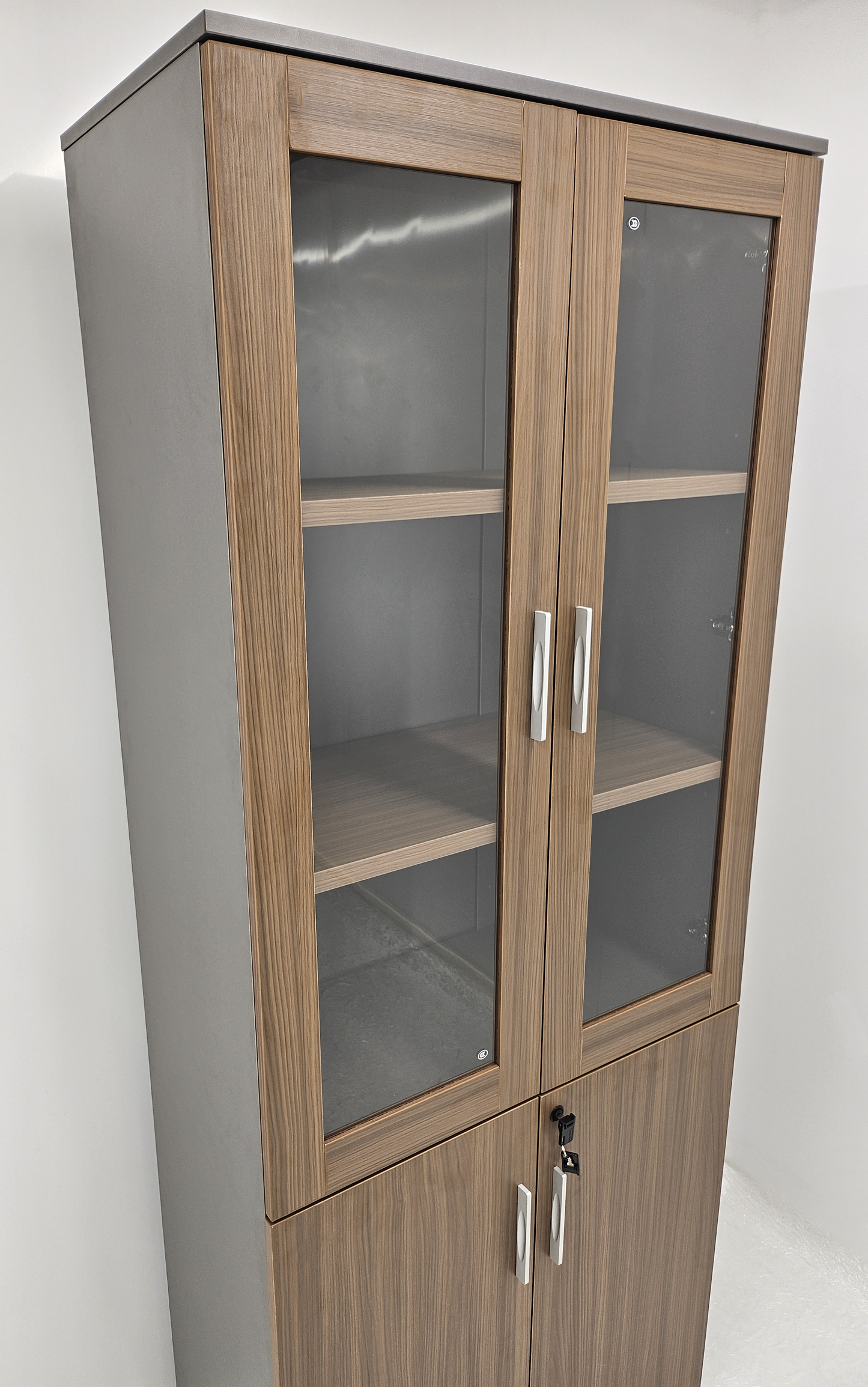 Modern Executive Walnut Two Glass Door Bookcase - 800mm - PM02-S03