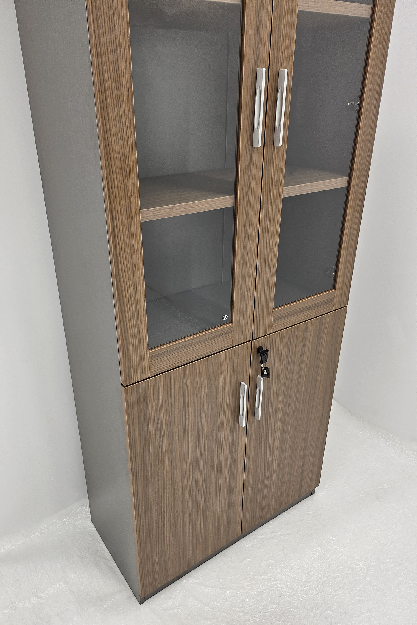 Modern Executive Walnut Two Glass Door Bookcase - 800mm - PM02-S03
